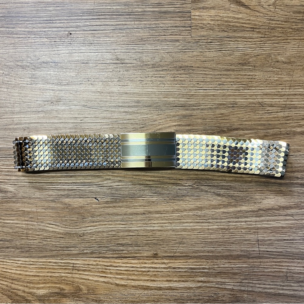 Vintage 70s Gold Silver Mixed Metal Mermaid Retro Rare Stretch Belt Chrome L/XL